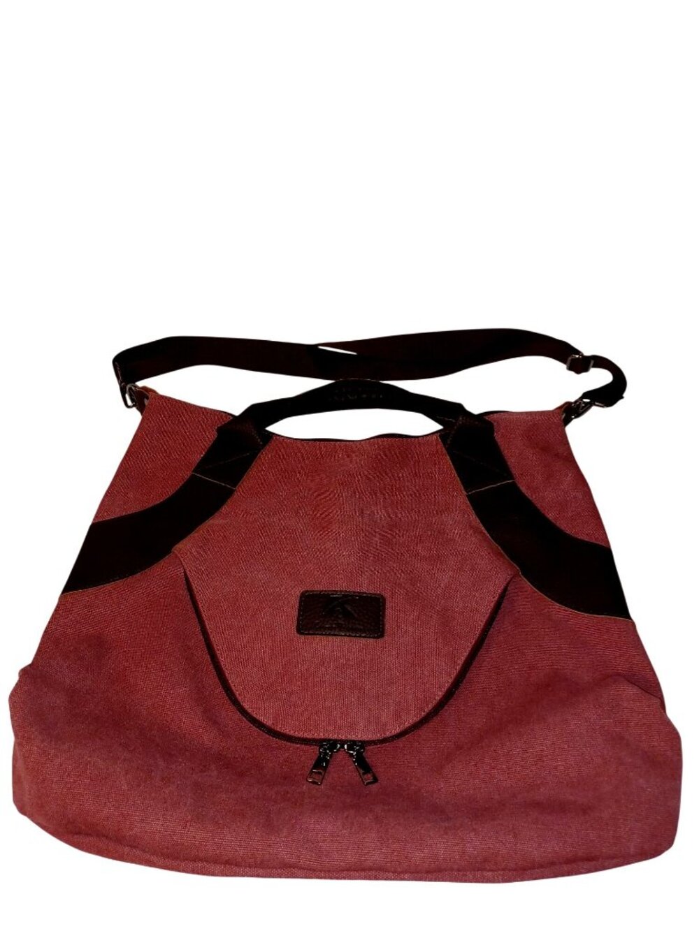 Messenger Crossbody Hobo Tote Burgundy Canvas Bag Webbing Strap Leather Handles